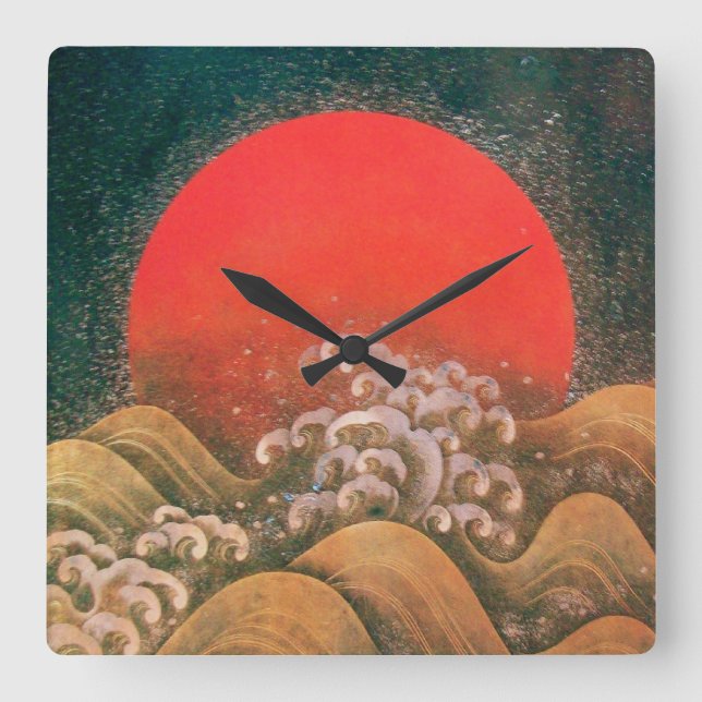 AMATERASU, SUN GODDESS red brown black Quadratische Wanduhr (Vorderseite)