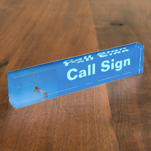 Amateur-Radio-Rufzeichen und Antenne 2 blauen bg Namensplakette