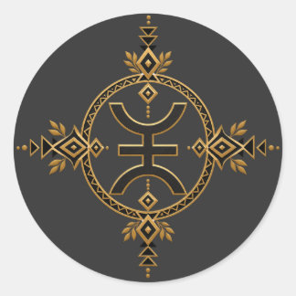 Amazigh Berber-Erbe Geometrisches Symbol Schwarz u Runder Aufkleber
