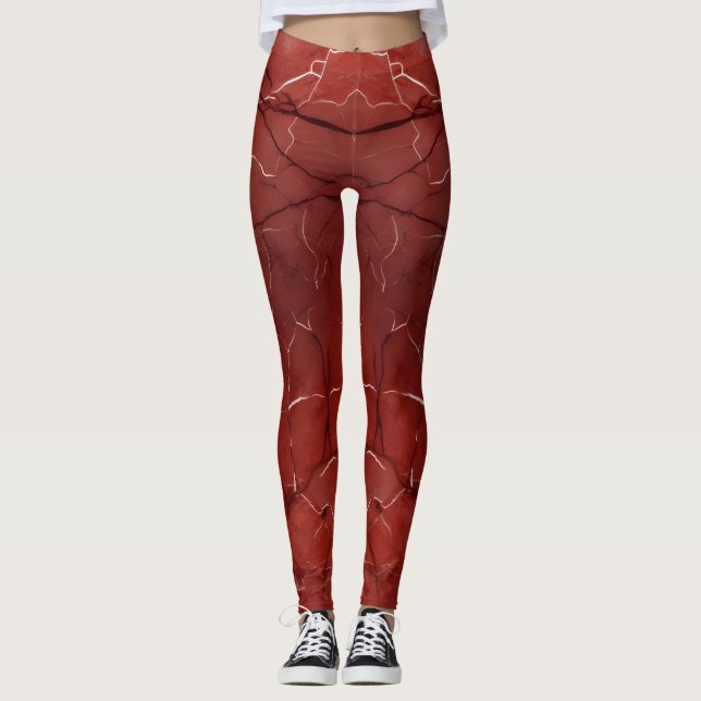 Amazing Color Print Red Marble Leggings (Vorderseite)