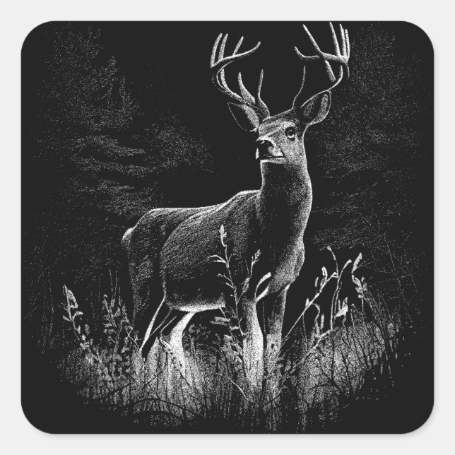 amazing deer in nature draw quadratischer aufkleber (Vorderseite)