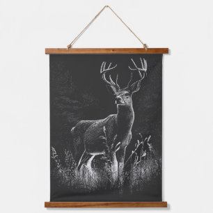 amazing deer in nature draw wandteppich mit holzrahmen