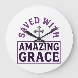 Amazing Grace Christliches Kreuz Vintage Große Wanduhr