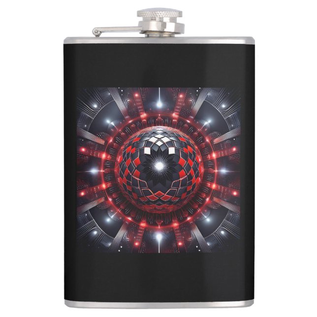 Amazing Red/Black Checkered Mandelbrot Starbursts Flachmann (Vorderseite)