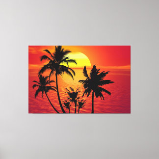 Amazing sunset with palms on tropical beach leinwanddruck