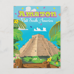 Amazon, Brasilien Cartoon-Reiseposter. Postkarte