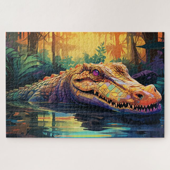 Amazon Croc: Jungle's farbenfroher Raubtier Puzzle (Horizontal)