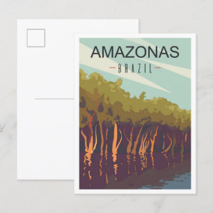 Amazonas Brasil Kunst Vintage Reiseillustration Postkarte
