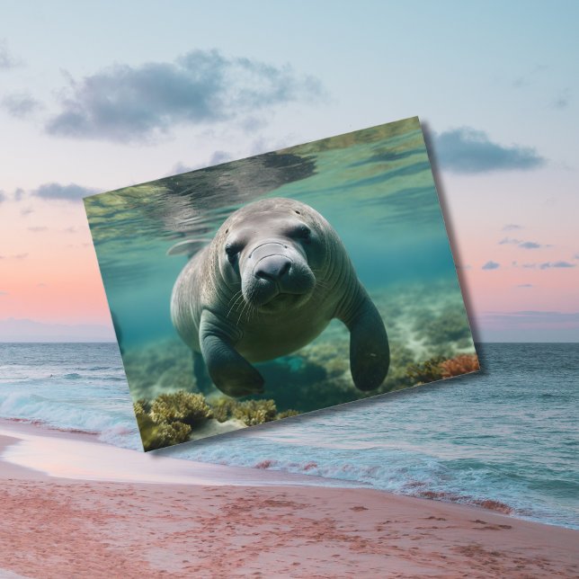 Amazonas Manatee schwimmen über dem Riff. Postkarte (Von Creator hochgeladen)