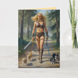 Amazonen-Kriegerin führt Hund Karte