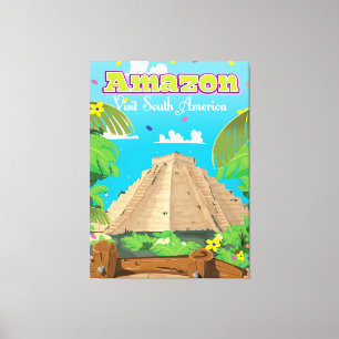 Amazonien, Brasilien Cartoon-Reiseplakat. Leinwanddruck