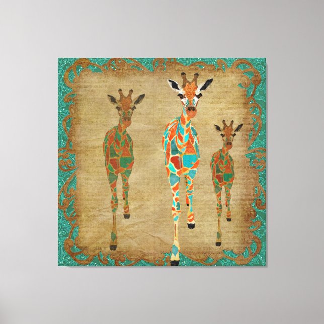 Amber & Azure Giraffes Art Leinwand (Vorderseite)