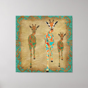 Amber & Azure Giraffes Art Leinwand