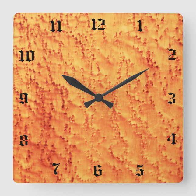 Amber Bird's Eye Maple Holz Grain Printed Muster Quadratische Wanduhr (Vorderseite)