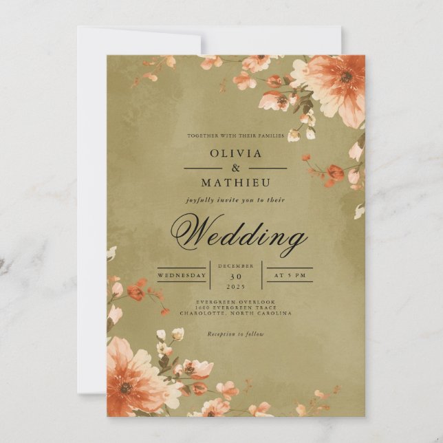 Amber Blossom Blüh Wedding Einladung (Vorderseite)