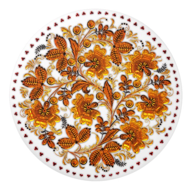 Amber Blume Elegantes Land Keramikknauf (Vorderseite)