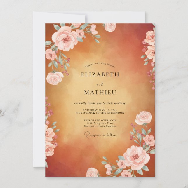 Amber Blush Rose Hochzeit Einladung (Vorderseite)
