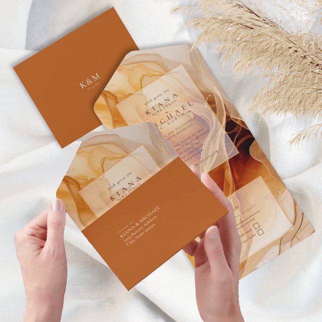 Amber Brandy Abstrakt Ink Wedding ID1089 All In One Einladung (Von Creator hochgeladen)