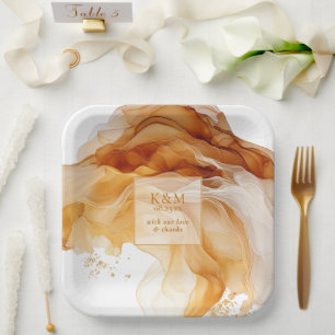 Amber Brandy Abstrakt Ink Wedding ID1089 Pappteller