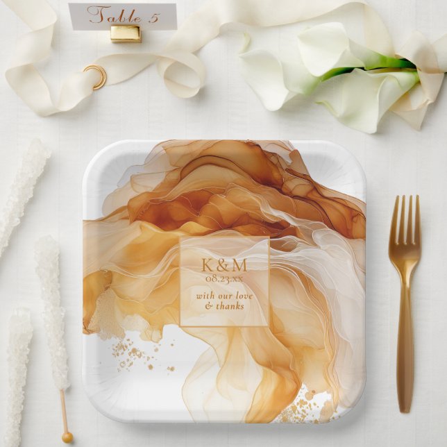 Amber Brandy Abstrakt Ink Wedding ID1089 Pappteller (Hochzeit)