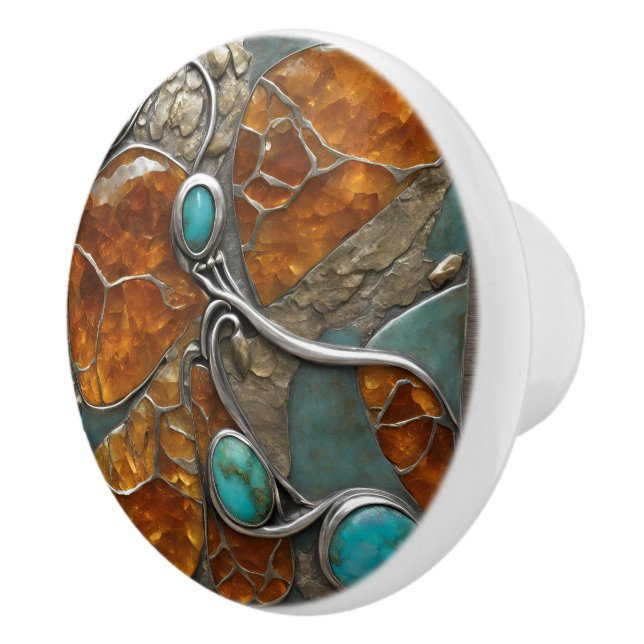 Amber Compass with Turquoise Points & Silver lace Keramikknauf (Rechts)