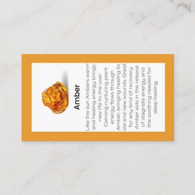 Amber Crystal Meaning Juwelier Display Card Visitenkarte (Vorderseite)