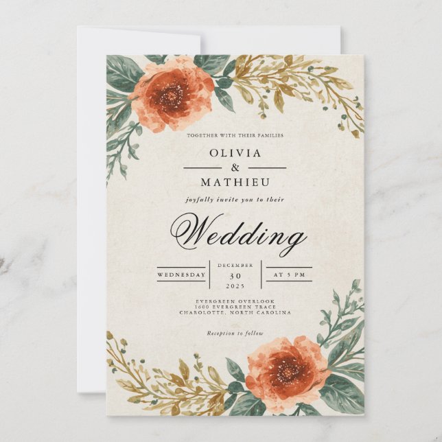 Amber Floral Arch Wedding Einladung (Vorderseite)