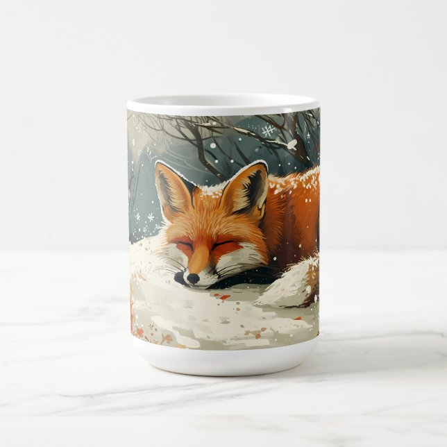 Amber Fox Asleep im Schnee Kaffeetasse (Mittel)