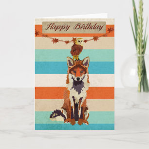 Amber Fox & Owl Geburtskarte Karte