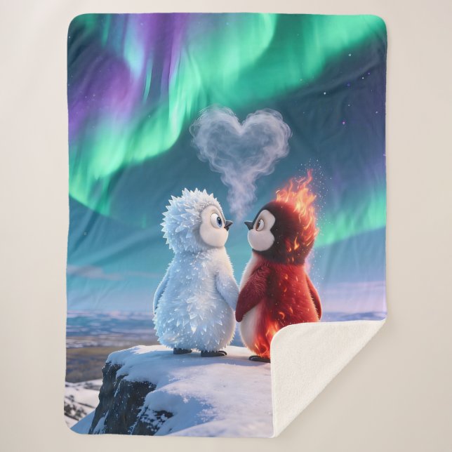 Amber & Frosty Aurora Magic Penguin Blanket Sherpadecke (Vorderseite)