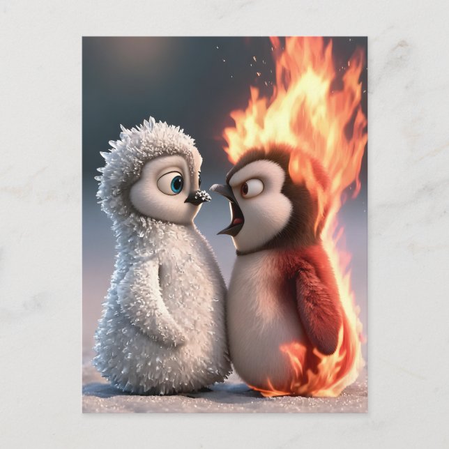 Amber & Frosty Fire and Ice Penguin Poster Postkarte (Vorderseite)