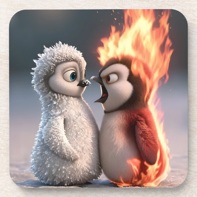 Amber & Frosty Tiny Penguins Big Feelings Coaster Getränkeuntersetzer (Vorderseite)