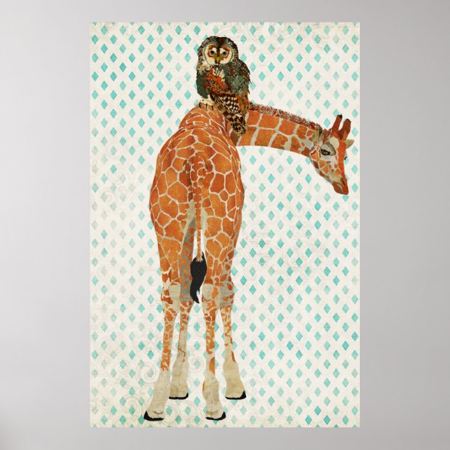 Amber Giraffe & Aquamarines Owl Art Poster (Vorne)