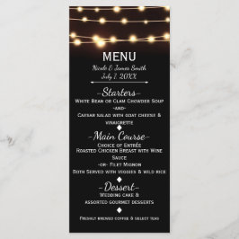 Amber Glow String Lights Elegantes Hochzeitmenü Menükarte