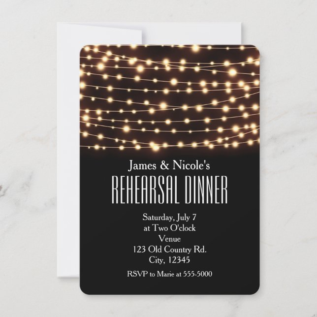 Amber Glow String Lights Probe Dinner Card Einladung (Vorderseite)