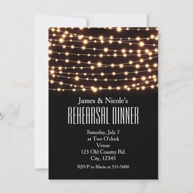 Amber Glow String Lights Probe Dinner Card Einladung (Vorderseite)