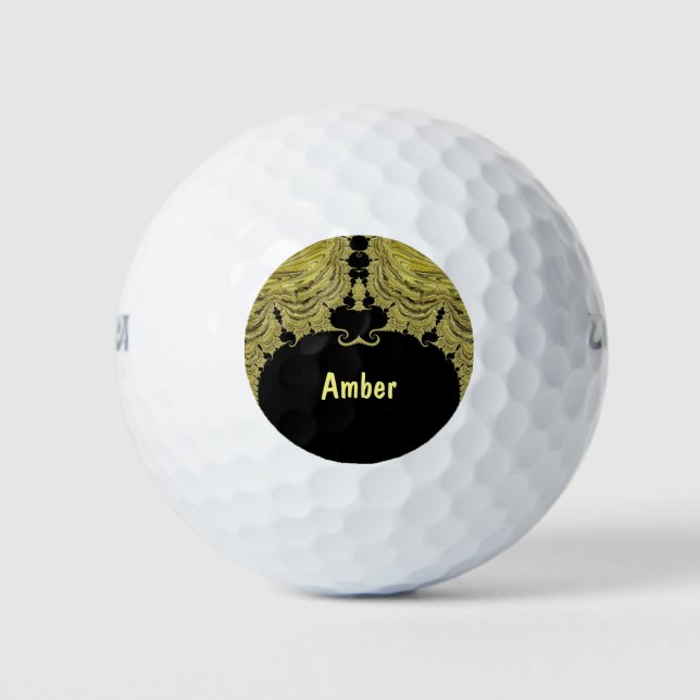 AMBER ~ GOLD UND SCHWARZES Fraktal Design ~ Einzig Golfball (Vorderseite)