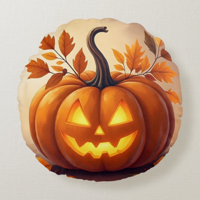 Amber Gourd Glow | Elegantes Herbstwirbelkissen Rundes Kissen (Vorderseite)