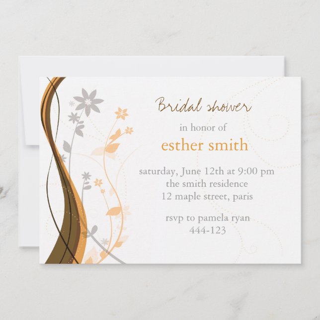 Amber & grau Blumen-Charme Einladung (Vorderseite)