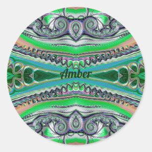 AMBER ~ Hübsch Shades Green Blue Pink Fraktal ~ Runder Aufkleber
