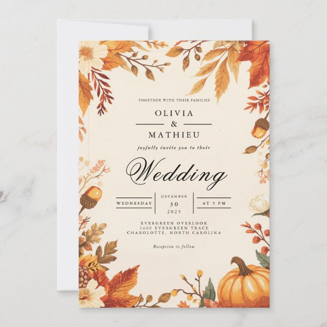Amber Leaf Herbstkletterhochzeit Einladung (Vorderseite)