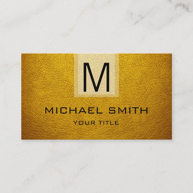 Amber Leather Textured Monogram Visitenkarte (Vorderseite)