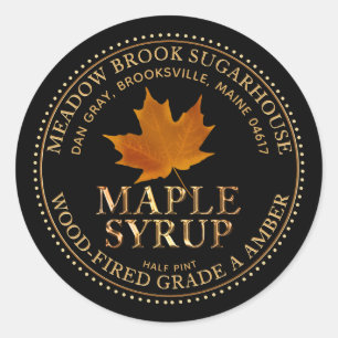 Amber Maple Leaf Metallic Maple Sirup Color Schrif Runder Aufkleber