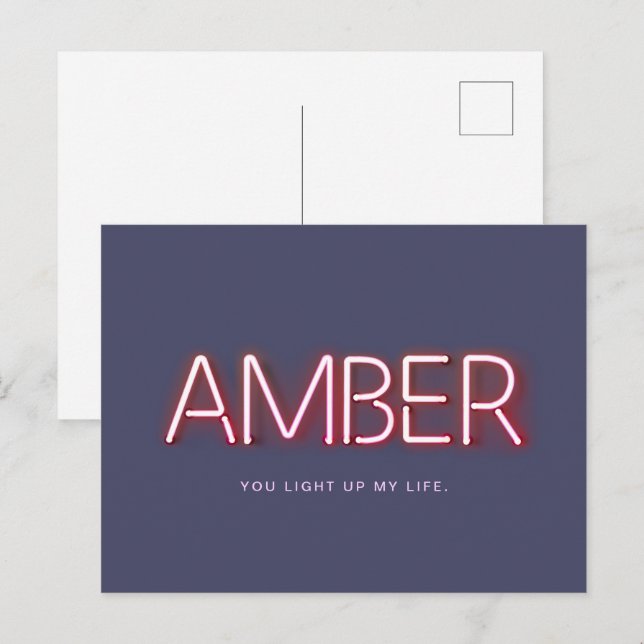 Amber Name in glühender Neonbeleuchtung Neuheit Postkarte (Vorne/Hinten)