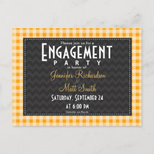 Amber Orange Gingham Engagement Party Einladungspostkarte