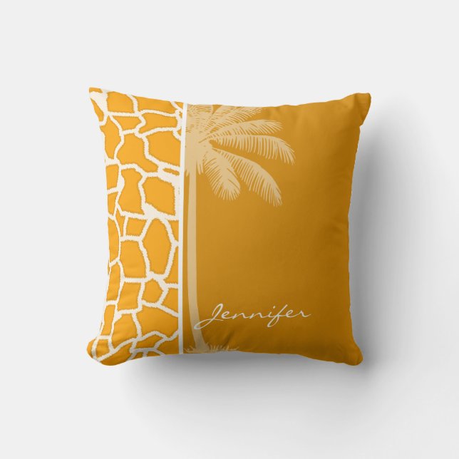 Amber Orange Giraffe Animal Print, Palm Kissen (Vorderseite)