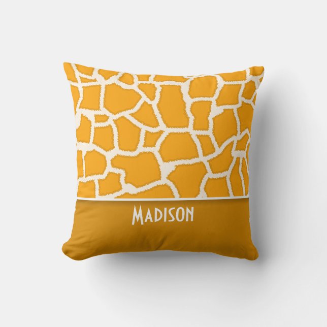 Amber Orange Giraffe Print, Personalisiert Kissen (Vorderseite)