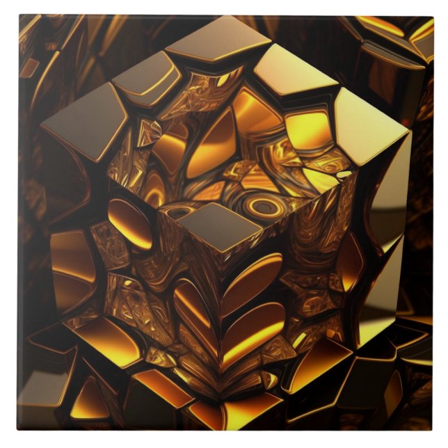 Amber- und Goldwürfel, 3D-Effekt Fliese (Vorderseite)