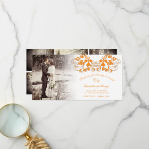 Amber Vintag Damask Floral Blühend Foto Hochzeit Dankeskarte