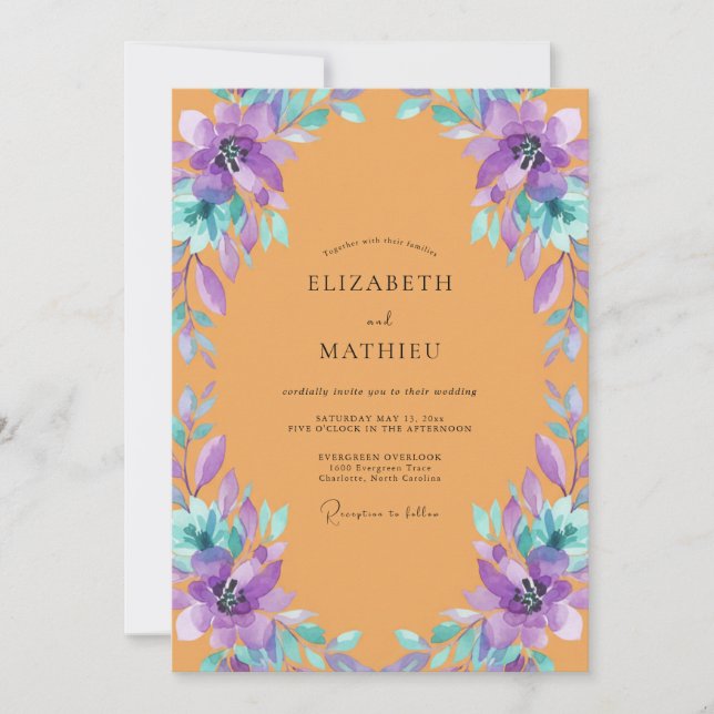 Amber Violette Bemalte Hochzeit Einladung (Vorderseite)